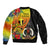 Vanuatu Tafea Day Sleeve Zip Bomber Jacket Coat Of Arms Mix Tropical Flowers - Wonder Print Shop