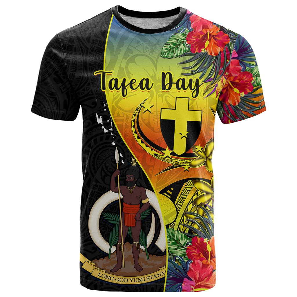 Vanuatu Tafea Day T Shirt Coat Of Arms Mix Tropical Flowers - Wonder Print Shop