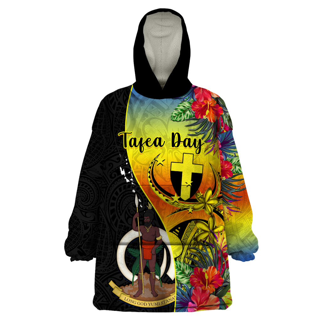 Vanuatu Tafea Day Wearable Blanket Hoodie Coat Of Arms Mix Tropical Flowers - Wonder Print Shop