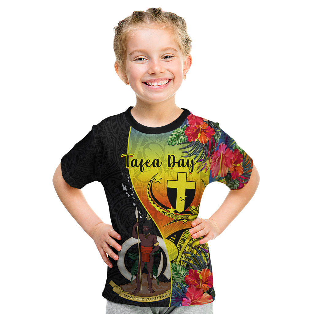 Personalised Vanuatu Tafea Day Kid T Shirt Coat Of Arms Mix Tropical Flowers - Wonder Print Shop