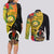 Vanuatu Torba Day Couples Matching Long Sleeve Bodycon Dress and Long Sleeve Button Shirts Coat Of Arms Mix Tropical Flowers - Wonder Print Shop