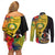 Vanuatu Torba Day Couples Matching Off Shoulder Short Dress and Long Sleeve Button Shirts Coat Of Arms Mix Tropical Flowers - Wonder Print Shop