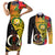 Vanuatu Torba Day Couples Matching Short Sleeve Bodycon Dress and Long Sleeve Button Shirts Coat Of Arms Mix Tropical Flowers - Wonder Print Shop