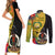 Vanuatu Torba Day Couples Matching Short Sleeve Bodycon Dress and Long Sleeve Button Shirts Coat Of Arms Mix Tropical Flowers - Wonder Print Shop