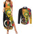 Vanuatu Torba Day Couples Matching Summer Maxi Dress and Long Sleeve Button Shirts Coat Of Arms Mix Tropical Flowers - Wonder Print Shop