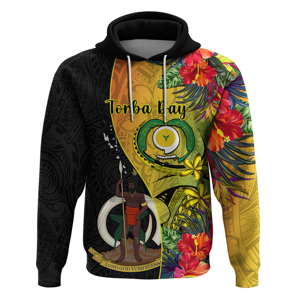 Vanuatu Torba Day Hoodie Coat Of Arms Mix Tropical Flowers - Wonder Print Shop