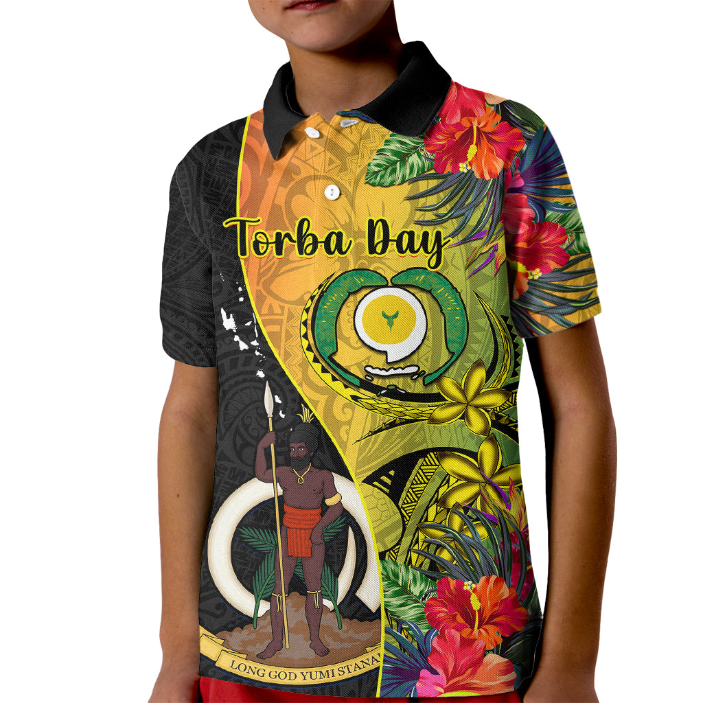 Vanuatu Torba Day Kid Polo Shirt Coat Of Arms Mix Tropical Flowers - Wonder Print Shop