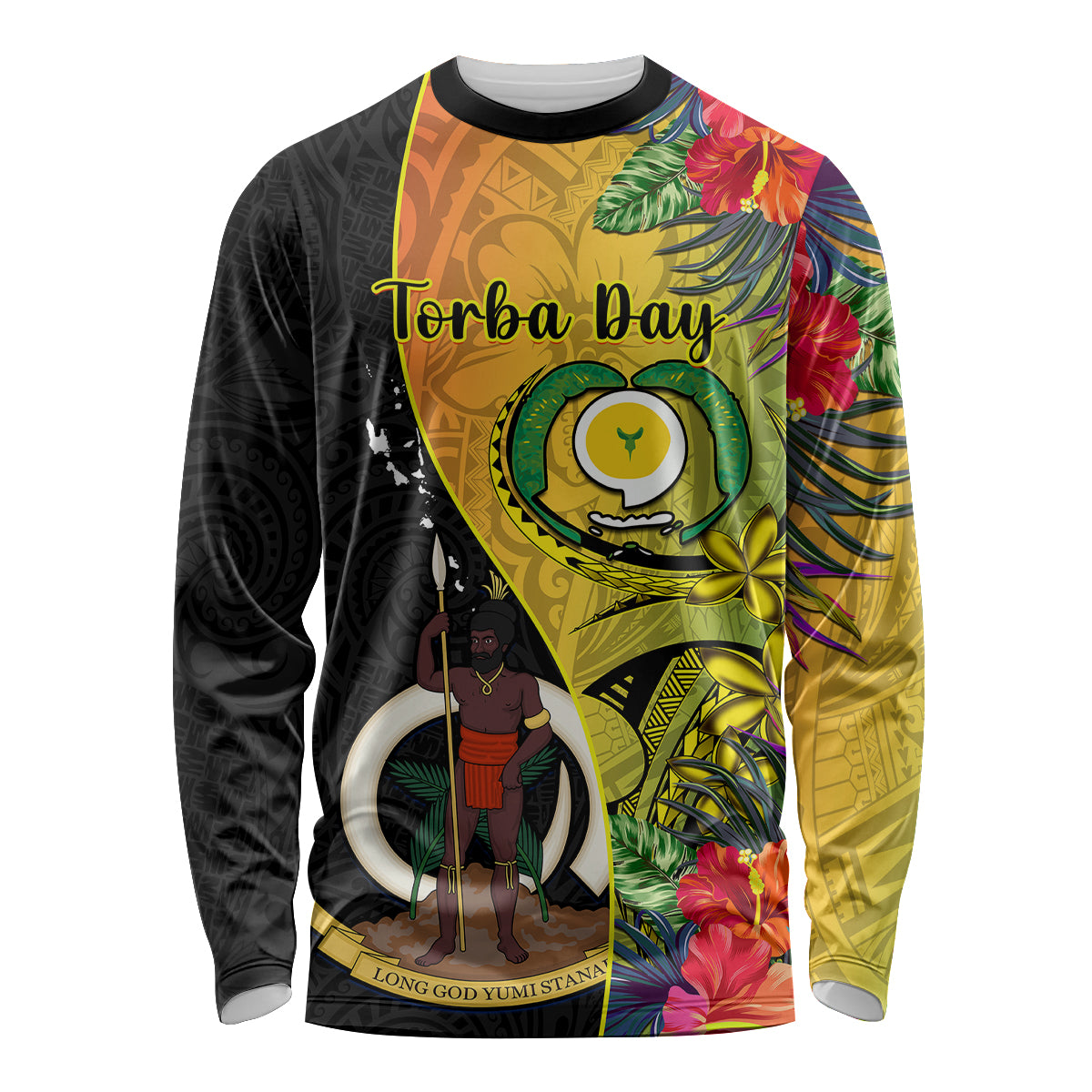 Vanuatu Torba Day Long Sleeve Shirt Coat Of Arms Mix Tropical Flowers - Wonder Print Shop