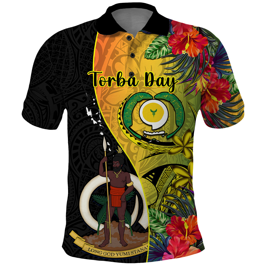 Vanuatu Torba Day Polo Shirt Coat Of Arms Mix Tropical Flowers - Wonder Print Shop