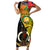 Vanuatu Torba Day Short Sleeve Bodycon Dress Coat Of Arms Mix Tropical Flowers - Wonder Print Shop