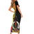 Vanuatu Torba Day Short Sleeve Bodycon Dress Coat Of Arms Mix Tropical Flowers - Wonder Print Shop