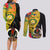 Personalised Vanuatu Torba Day Couples Matching Long Sleeve Bodycon Dress and Long Sleeve Button Shirts Coat Of Arms Mix Tropical Flowers - Wonder Print Shop