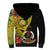 Personalised Vanuatu Torba Day Sherpa Hoodie Coat Of Arms Mix Tropical Flowers - Wonder Print Shop