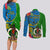 Vanuatu Malampa Day Couples Matching Long Sleeve Bodycon Dress and Long Sleeve Button Shirts Coat Of Arms Mix Tropical Flowers - Wonder Print Shop