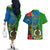 Vanuatu Malampa Day Couples Matching Off The Shoulder Long Sleeve Dress and Hawaiian Shirt Coat Of Arms Mix Tropical Flowers - Wonder Print Shop