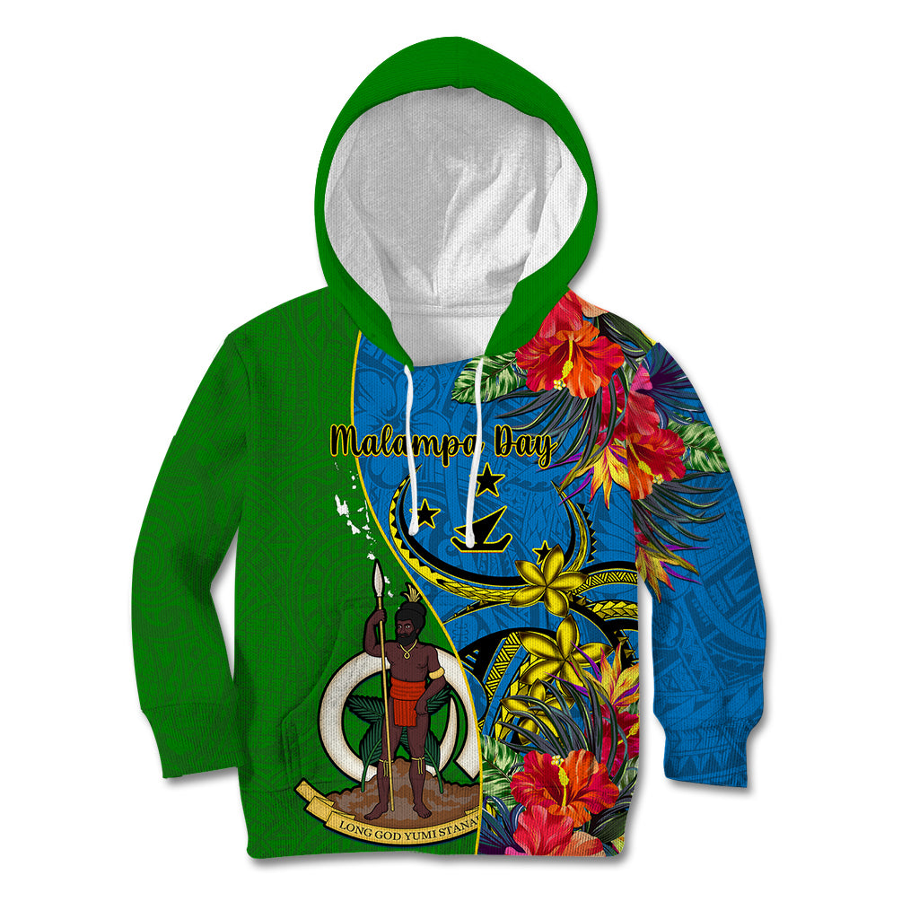 Vanuatu Malampa Day Kid Hoodie Coat Of Arms Mix Tropical Flowers - Wonder Print Shop