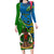 Vanuatu Malampa Day Long Sleeve Bodycon Dress Coat Of Arms Mix Tropical Flowers - Wonder Print Shop