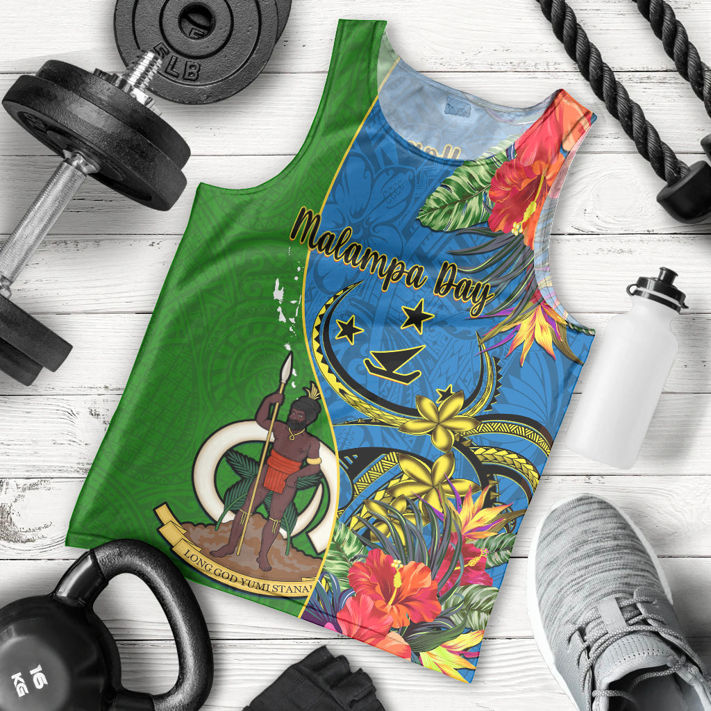 Vanuatu Malampa Day Men Tank Top Coat Of Arms Mix Tropical Flowers - Wonder Print Shop