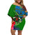 Vanuatu Malampa Day Off Shoulder Short Dress Coat Of Arms Mix Tropical Flowers - Wonder Print Shop