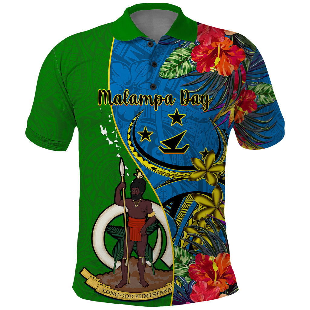 Vanuatu Malampa Day Polo Shirt Coat Of Arms Mix Tropical Flowers - Wonder Print Shop