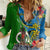 Vanuatu Malampa Day Women Casual Shirt Coat Of Arms Mix Tropical Flowers - Wonder Print Shop