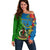 Personalised Vanuatu Malampa Day Off Shoulder Sweater Coat Of Arms Mix Tropical Flowers - Wonder Print Shop