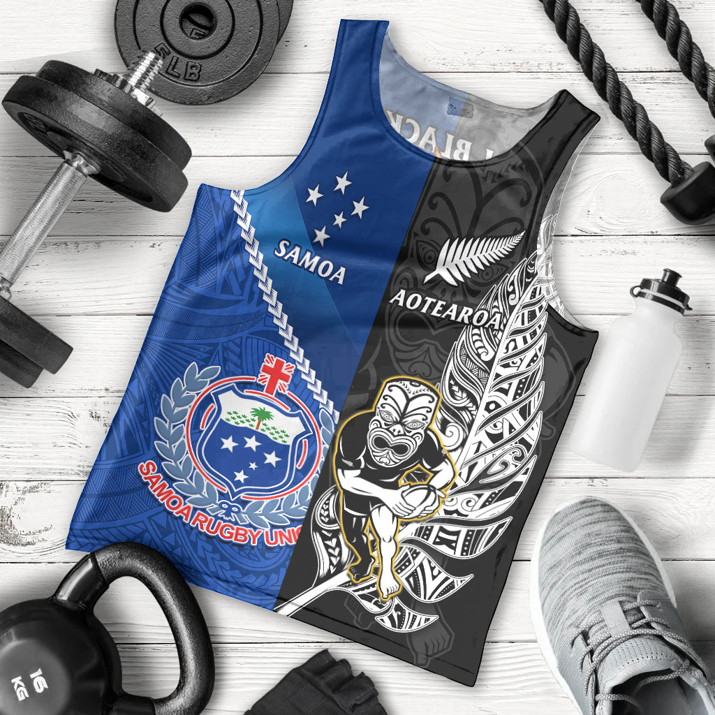 New Zealand And Samoa Rugby Men Tank Top All Black Tiki Fern Mix Manu Samoa 2023 World Cup - Wonder Print Shop