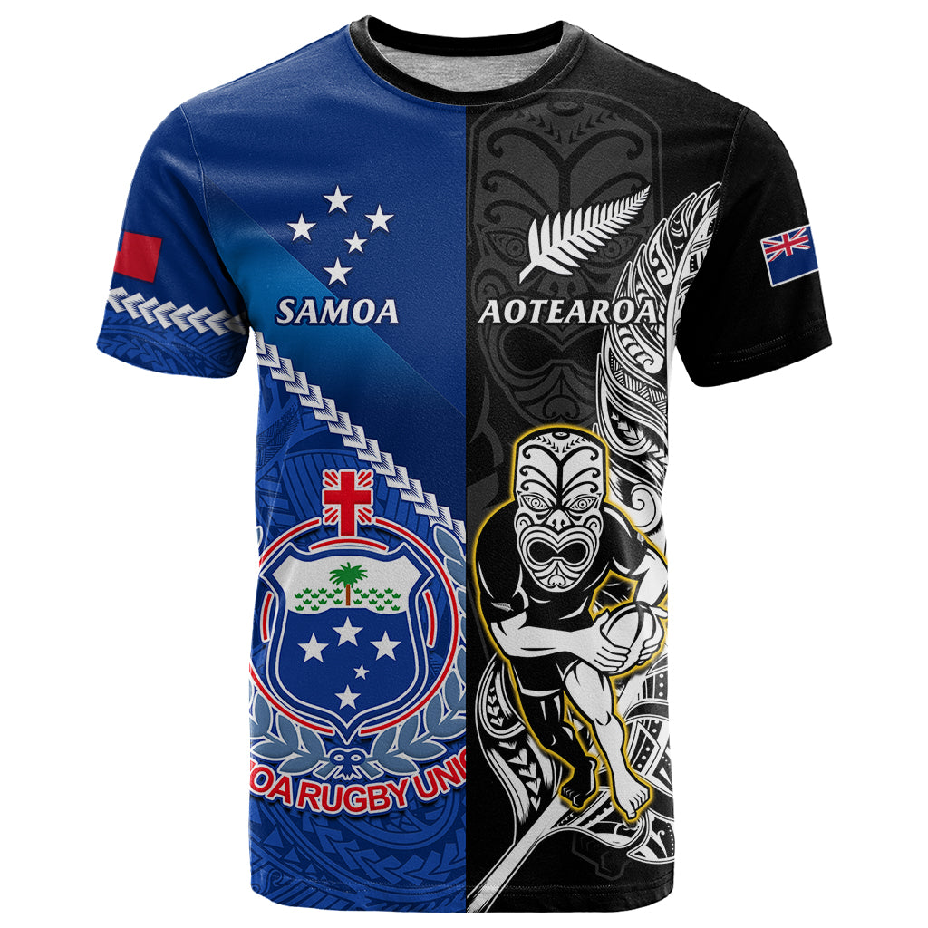 New Zealand And Samoa Rugby T Shirt All Black Tiki Fern Mix Manu Samoa 2023 World Cup - Wonder Print Shop