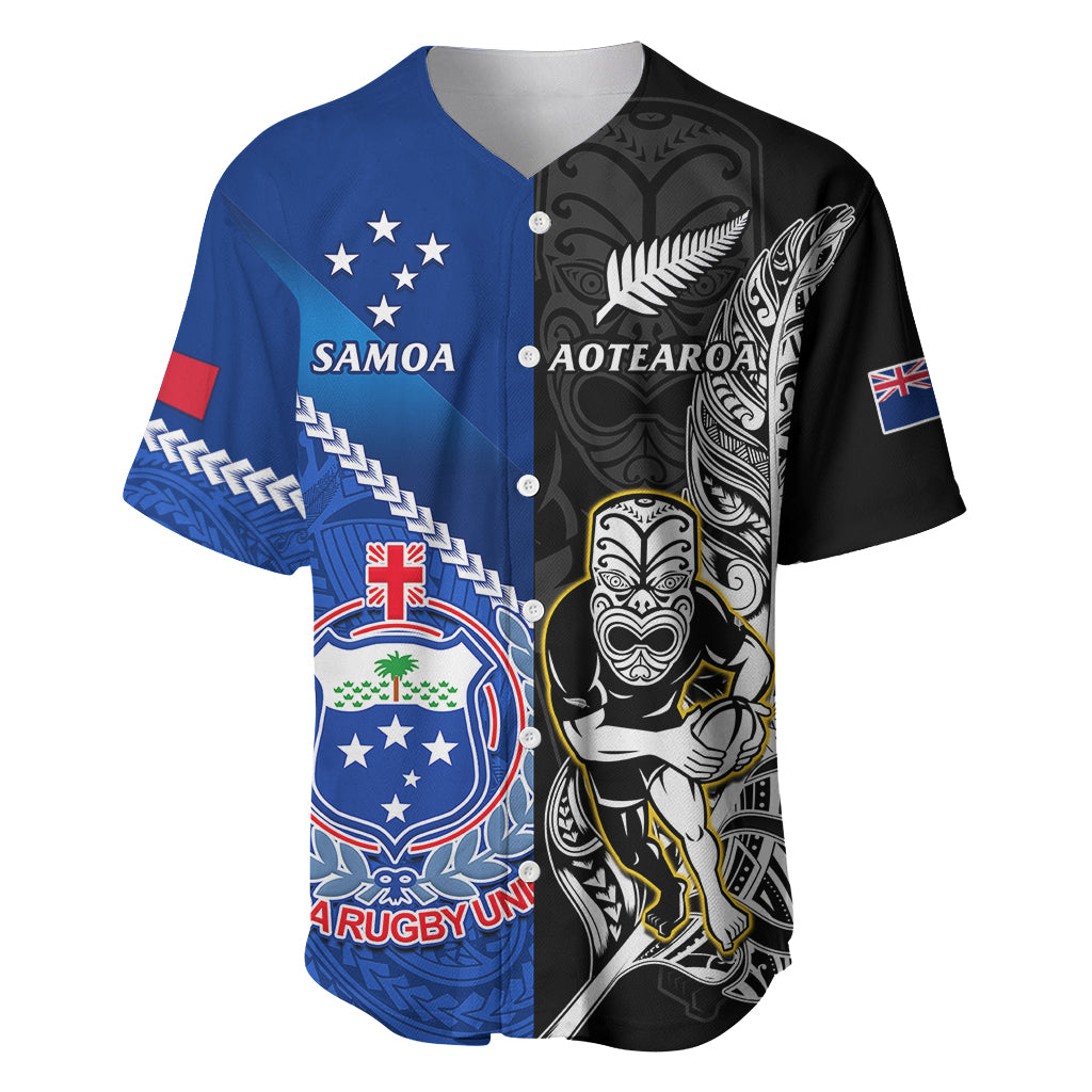 Custom New Zealand And Samoa Rugby Baseball Jersey All Black Tiki Fern Mix Manu Samoa 2023 World Cup - Wonder Print Shop