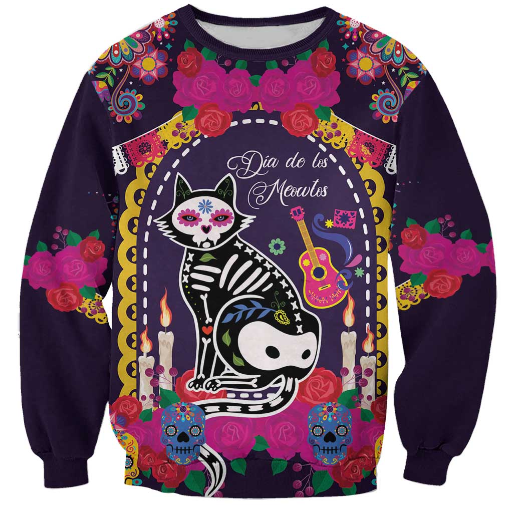 Mexico Day Of The Dead Sweatshirt Cat Skeleton Dia De Los Meowtos - Wonder Print Shop