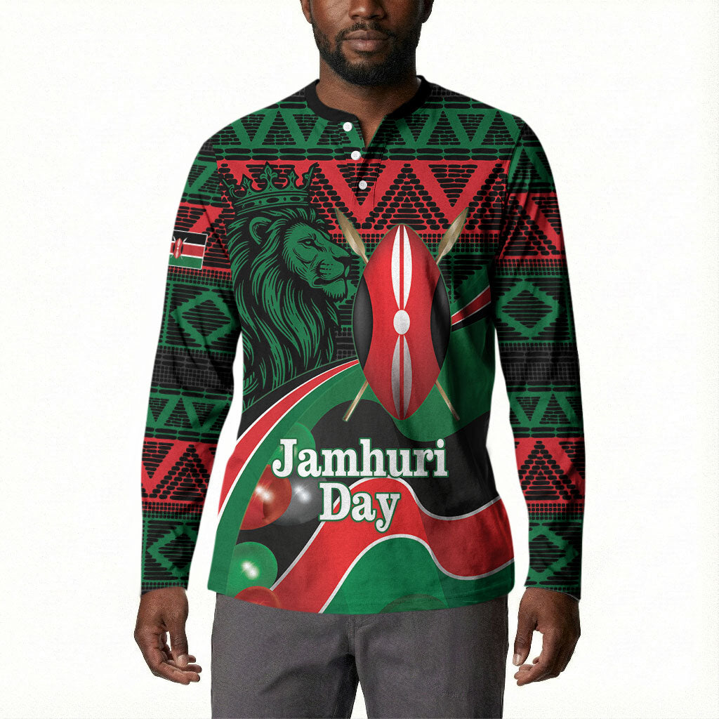 Kenya Jamhuri Day Button Sweatshirt Maasai Shield Spears Harambee