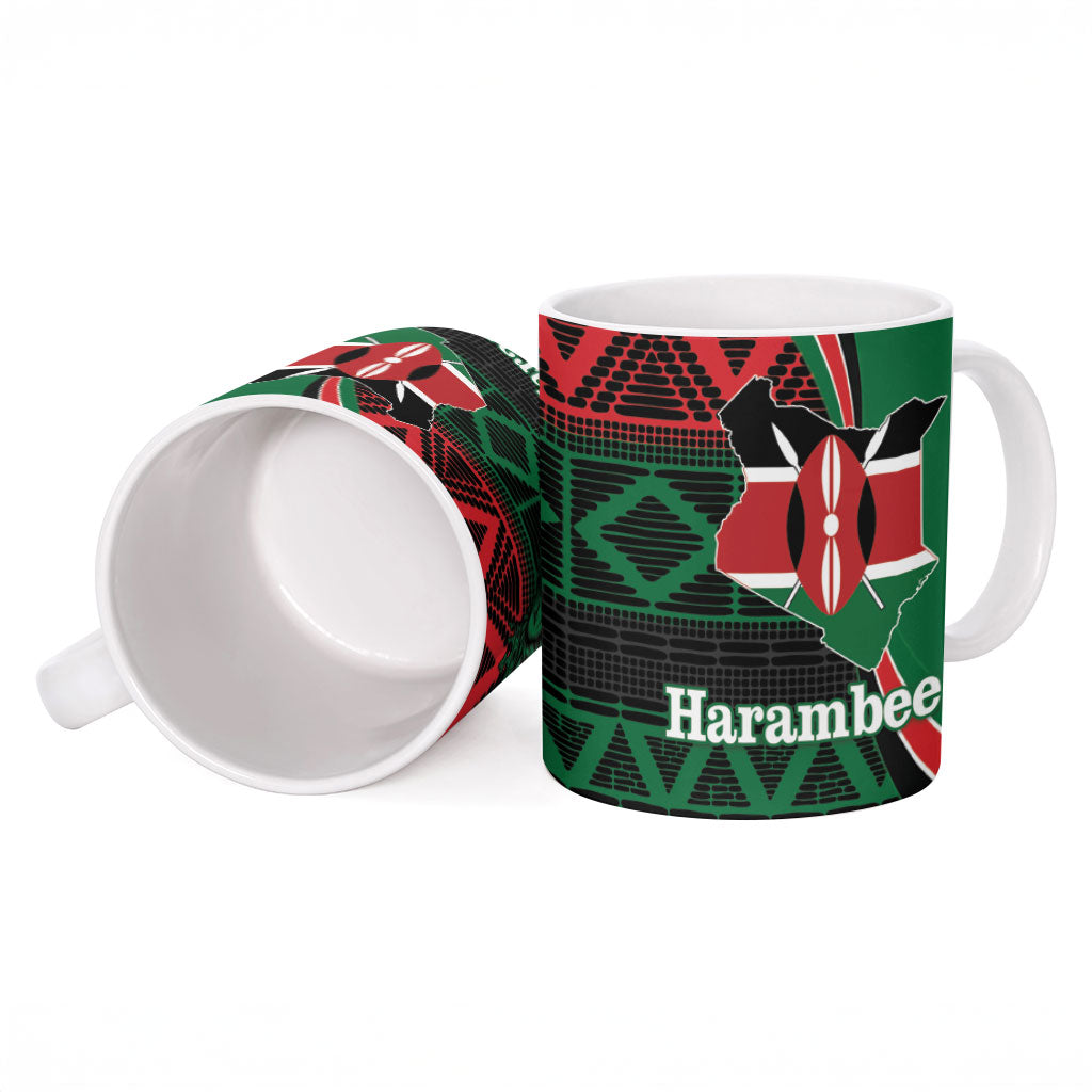 Kenya Jamhuri Day Ceramic Mug Maasai Shield Spears Harambee