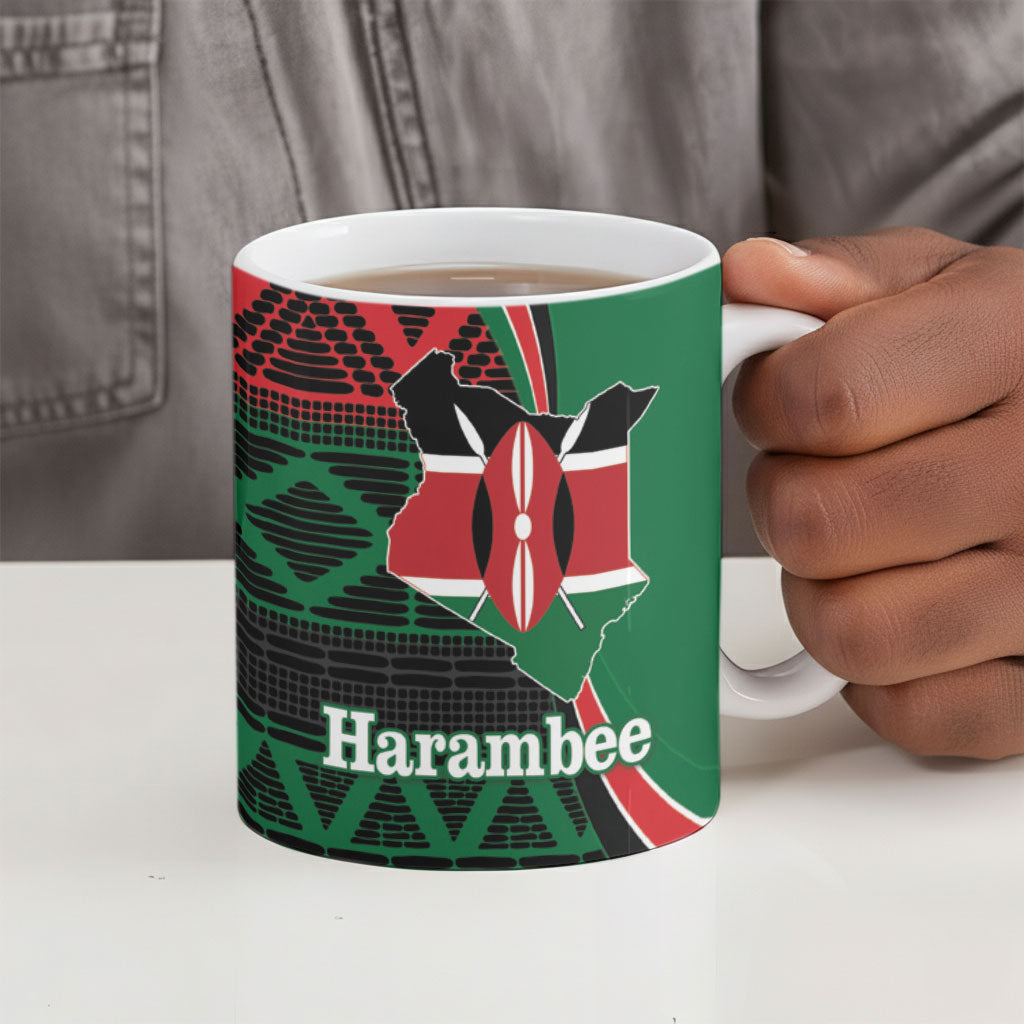 Kenya Jamhuri Day Ceramic Mug Maasai Shield Spears Harambee