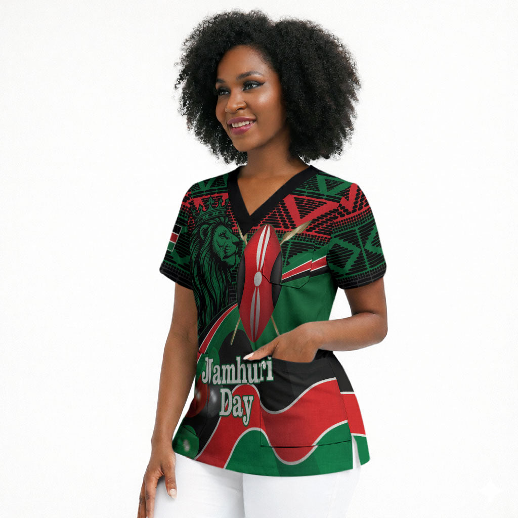 Kenya Jamhuri Day Scrub Top Maasai Shield Spears Harambee