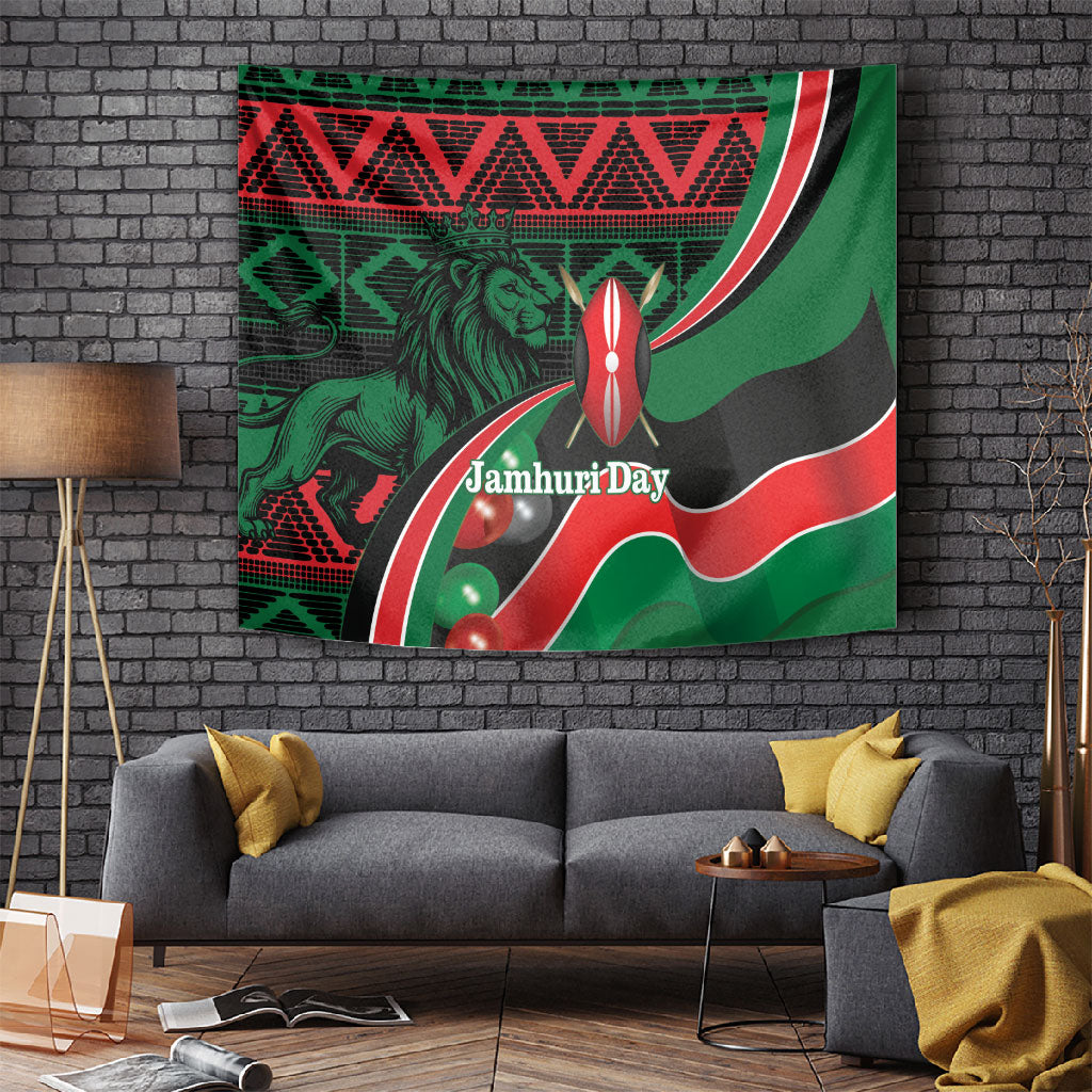 Kenya Jamhuri Day Tapestry Maasai Shield Spears Harambee