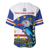 Baseball jersey back, blue and white with stars and bird crest graphic