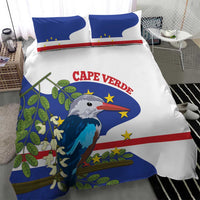 Cape Verde duvet with blue flag and red stripe bird design, styled with two pillows