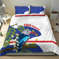 Cape Verde bedding set featuring blue and red flag design with bird print, two pillows