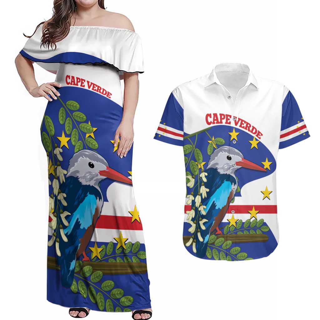 Cape Verde Couples Matching Off Shoulder Maxi Dress and Hawaiian Shirt Grey-Headed Kingfisher Mix Honey Locust - Wonder Print Shop