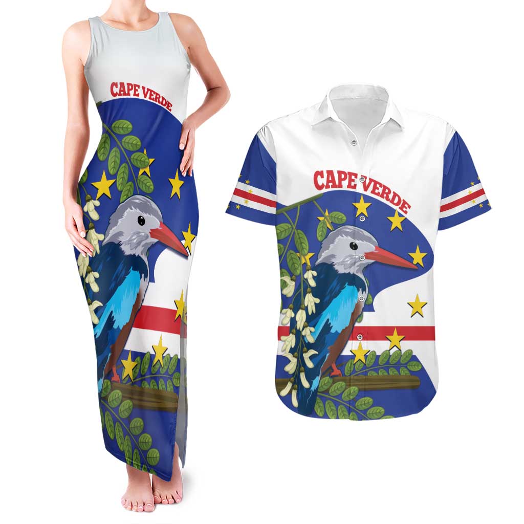 Cape Verde Couples Matching Tank Maxi Dress and Hawaiian Shirt Grey-Headed Kingfisher Mix Honey Locust - Wonder Print Shop