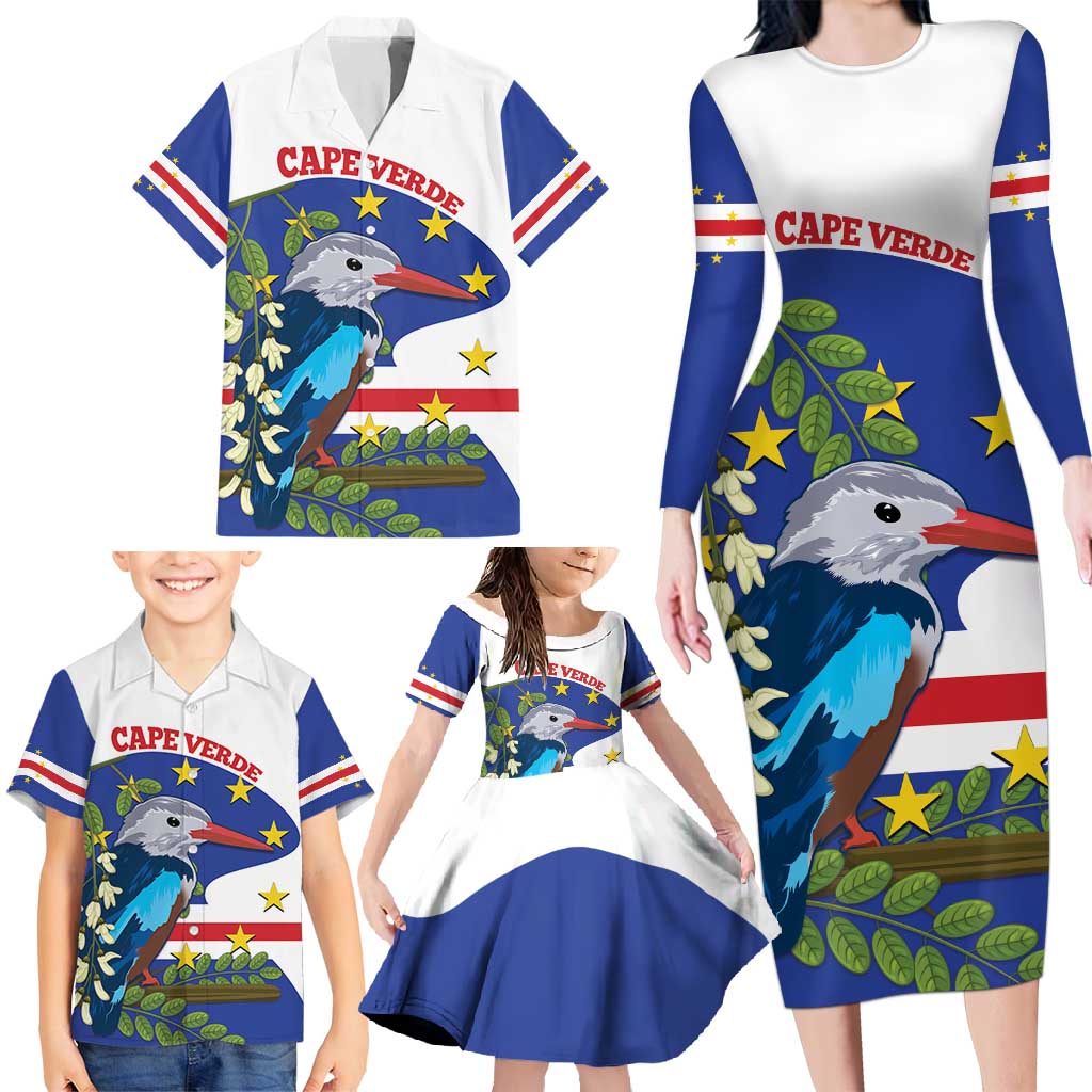 Cape Verde Family Matching Long Sleeve Bodycon Dress and Hawaiian Shirt Grey-Headed Kingfisher Mix Honey Locust - Wonder Print Shop