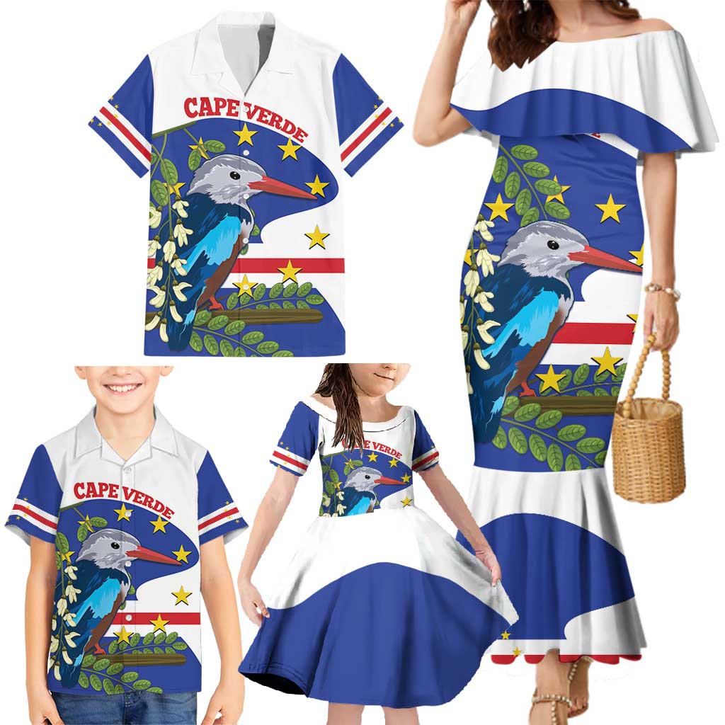 Cape Verde Family Matching Mermaid Dress and Hawaiian Shirt Grey-Headed Kingfisher Mix Honey Locust - Wonder Print Shop