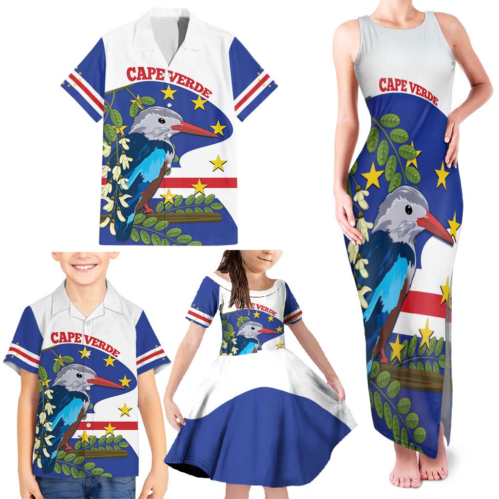 Cape Verde Family Matching Tank Maxi Dress and Hawaiian Shirt Grey-Headed Kingfisher Mix Honey Locust - Wonder Print Shop