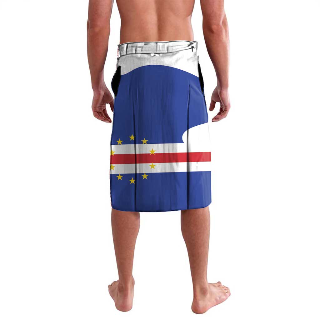 Back view shorts with white waistband, blue body, red stripe and yellow stars