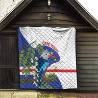 Quilted wall-hanging quilt with Cape Verde bird flag design in blue and red