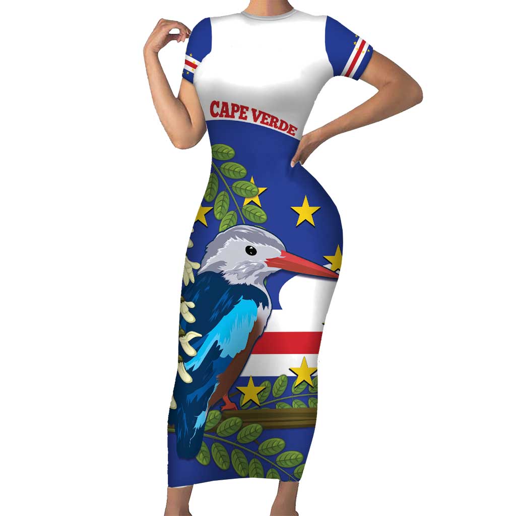 Cape Verde Short Sleeve Bodycon Dress Grey-Headed Kingfisher Mix Honey Locust - Wonder Print Shop