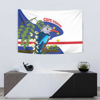 Cape Verde kingfisher wall tapestry with blue bird, green leaves, and star border