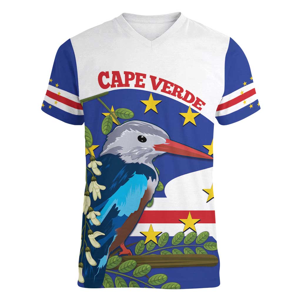 Cape Verde Women V-Neck T-Shirt Grey-Headed Kingfisher Mix Honey Locust - Wonder Print Shop