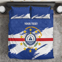 Personalized blue white red Cape Verde flag bedding set with coat-of-arms, two pillowcases