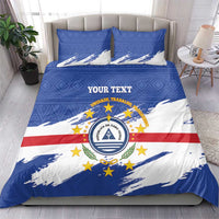 Personalized blue, white, and red Cape Verde flag duvet set with crest, two pillowcases